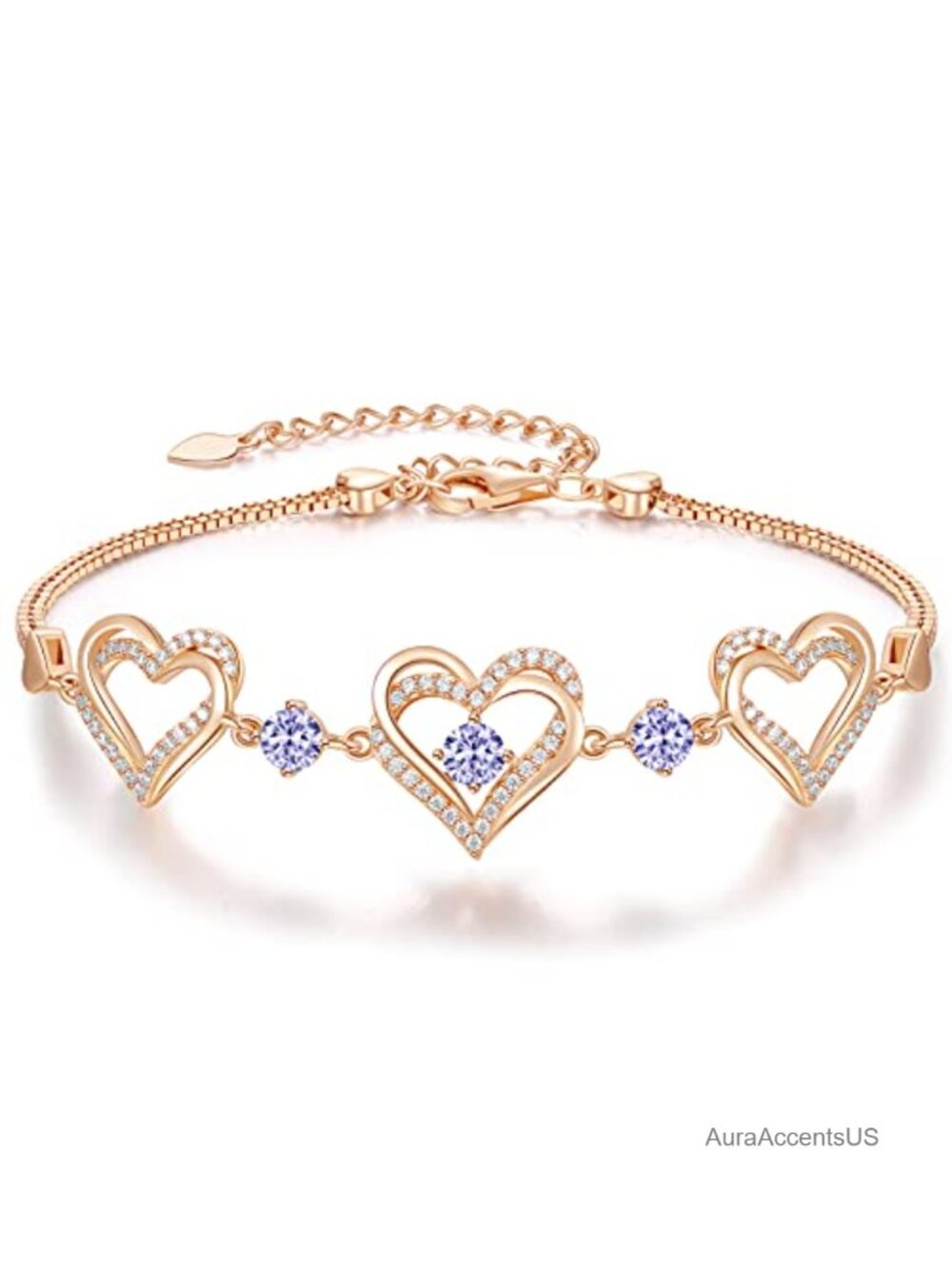 Heart Birthstone Charm Bracelet with Cubic Zirconia - Hypoallergenic